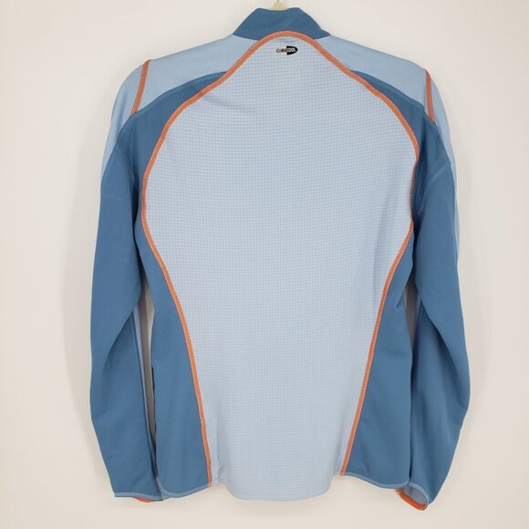 Adidas Quarter Zip Long Sleeve Top L Womens Fitted Formation Workout Blue Orange - Picture 2 of 7